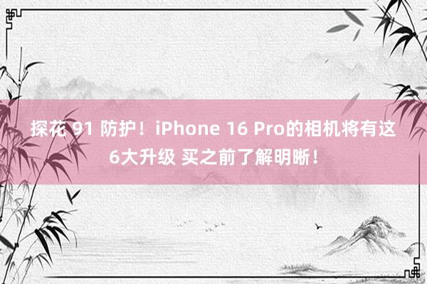 探花 91 防护！iPhone 16 Pro的相机将有这6大升级 买之前了解明晰！